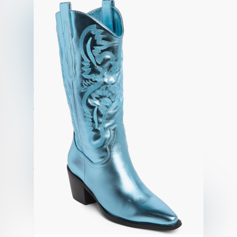 Bellini Shiny Blue Heeled Cowboy Boots -Never Worn